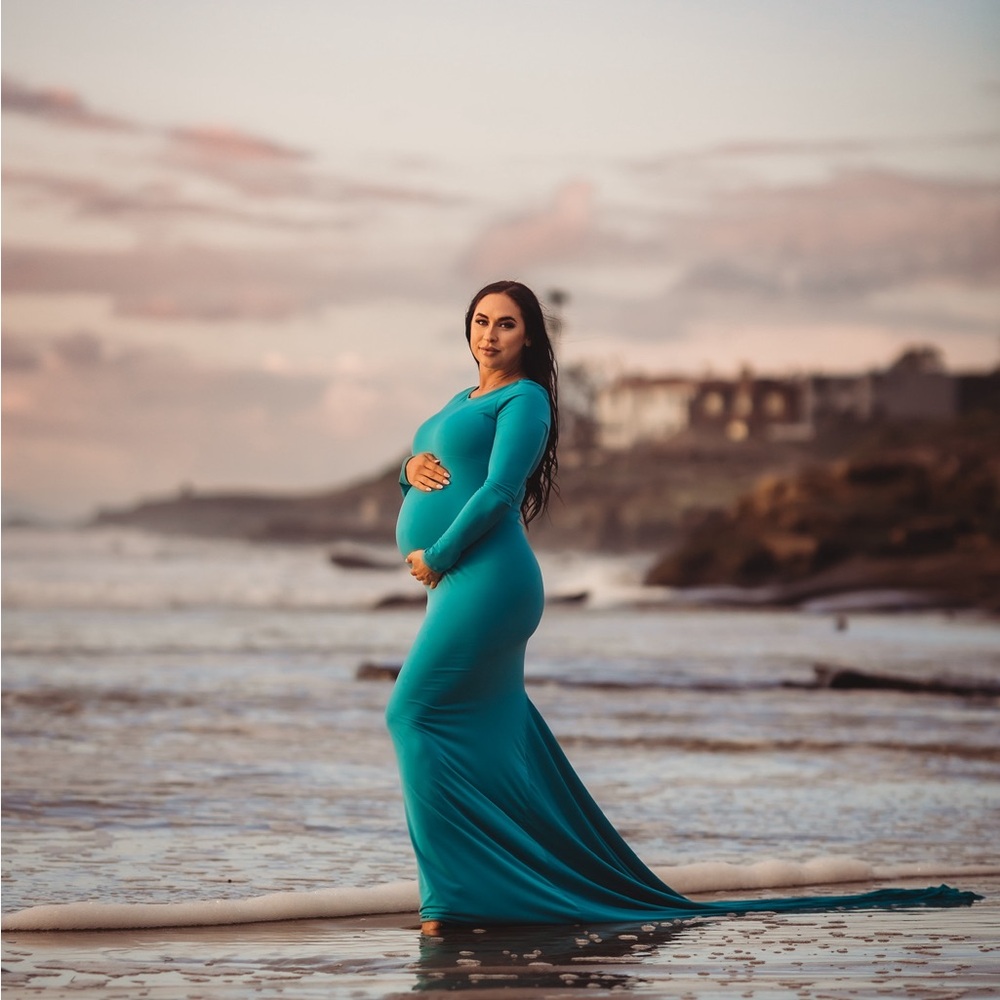 Elegant Teal Maternity Gown